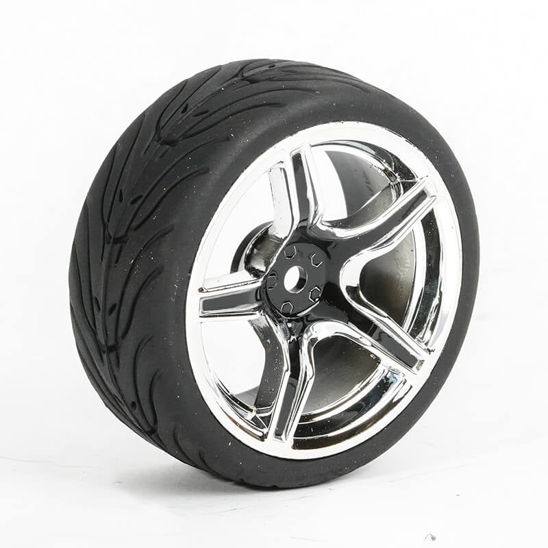 FASTRAX 1/10 STREET/TREAD TYRE 5SP BLACK/CHROME WHEEL