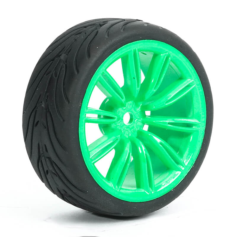 FASTRAX 1/10 STREET/TREAD TYRE 20SP GREEN WHEEL