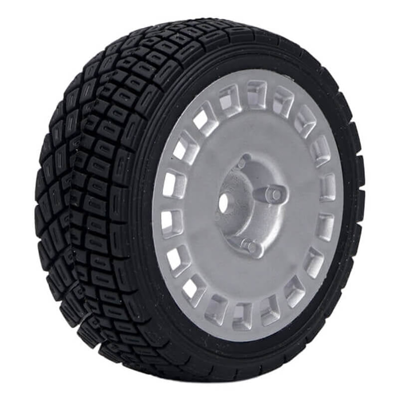 FASTRAX 1/10TH RALLY ANGLE TYRE/WHEEL SET SILVER (4)