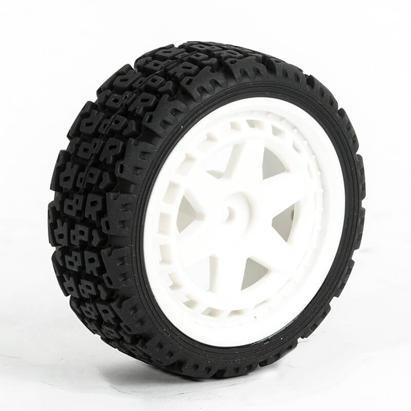 FASTRAX 1/10 'R' BLOCK RALLY TYRES/6-SPOKE WHITE WHEELS (4)