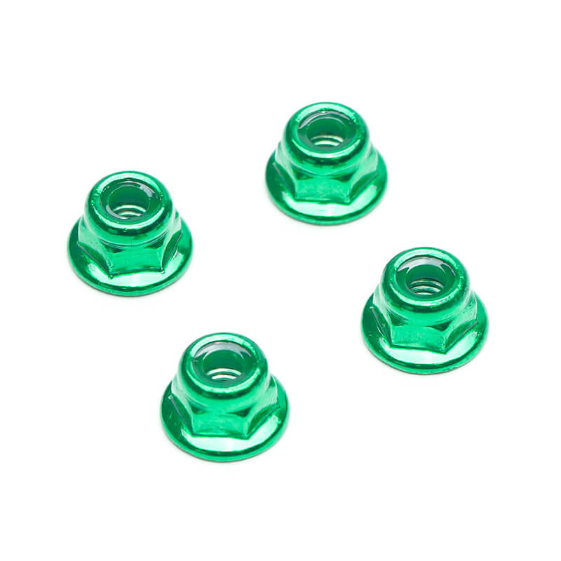 FASTRAX M4 GREEN FLANGED ALUMINIUM LOCKNUTS 4PCS