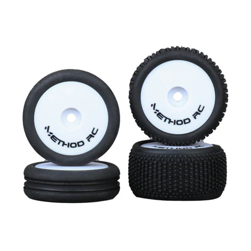 METHOD NITRAGRIP 1/24 BUGGY TYRES F/R ON 7MM HEX WHITE (4)