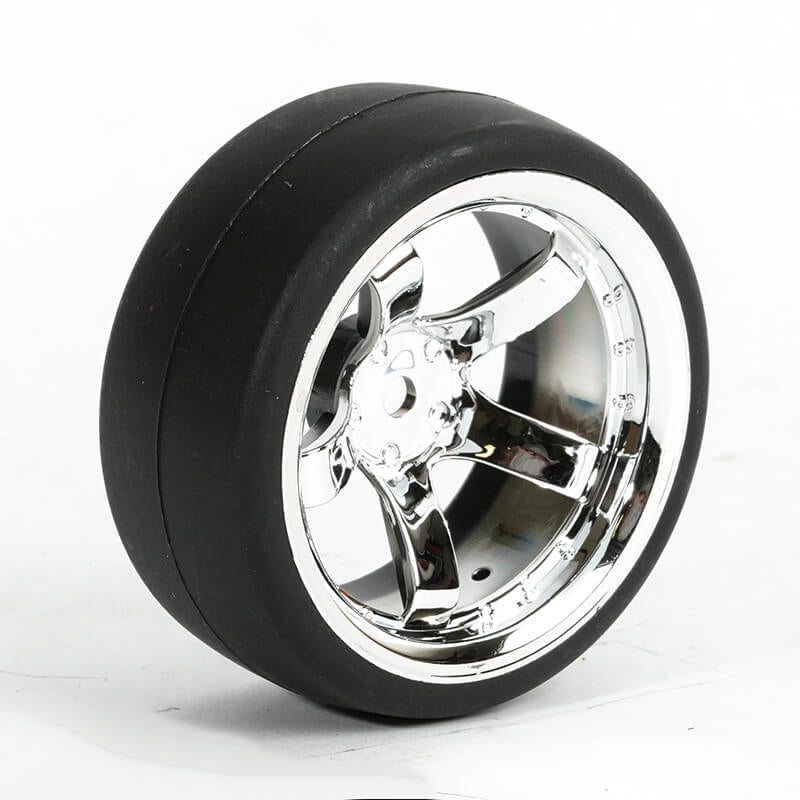 FASTRAX 1/10 (4) DRIFT D1 TYRE w/9MM 5-SPOKE WHEEL- CHROME