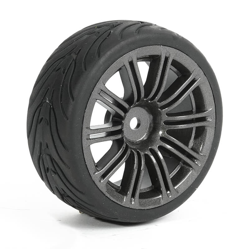 FASTRAX 1/10 STREET/TREAD TYRE 20SP GUN METAL WHEEL