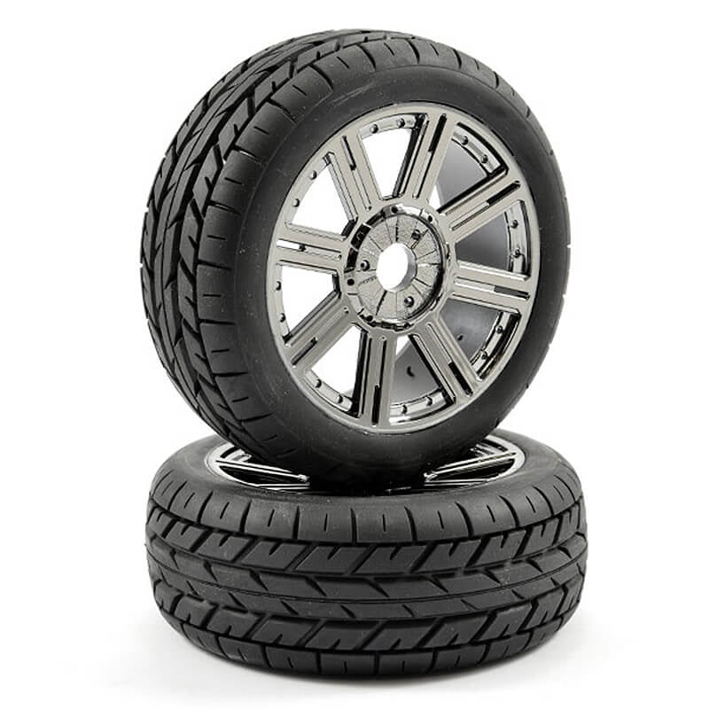 FASTRAX 1/8 EAGLE TREAD MOUNTED ON 8-SPOKE BLACK CHROME (PR)