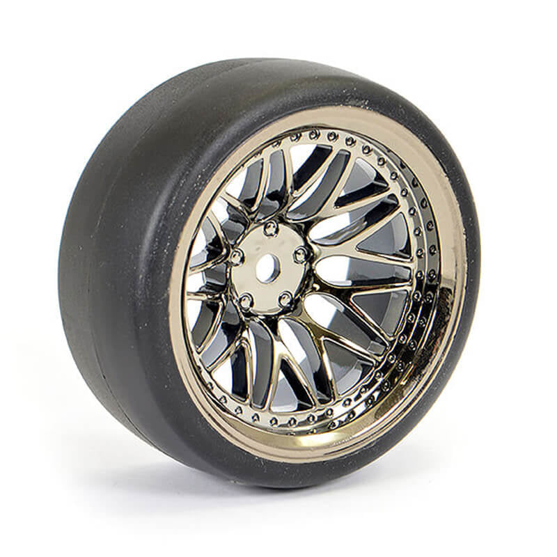 FASTRAX 1/10 (4) DRIFT D1 TYRE w/9MM 20-SPOKE WHEEL - BLACK CHROME