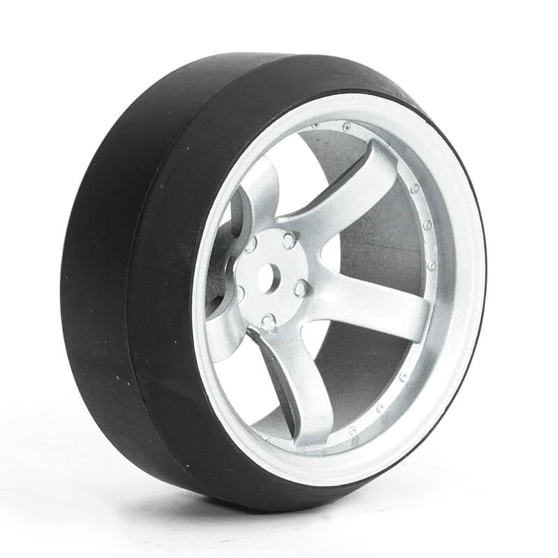 FASTRAX 1/10 (4) DRIFT D3 TYRE WITH 9MM 5-SPOKE WHEEL - SATIN SILVER