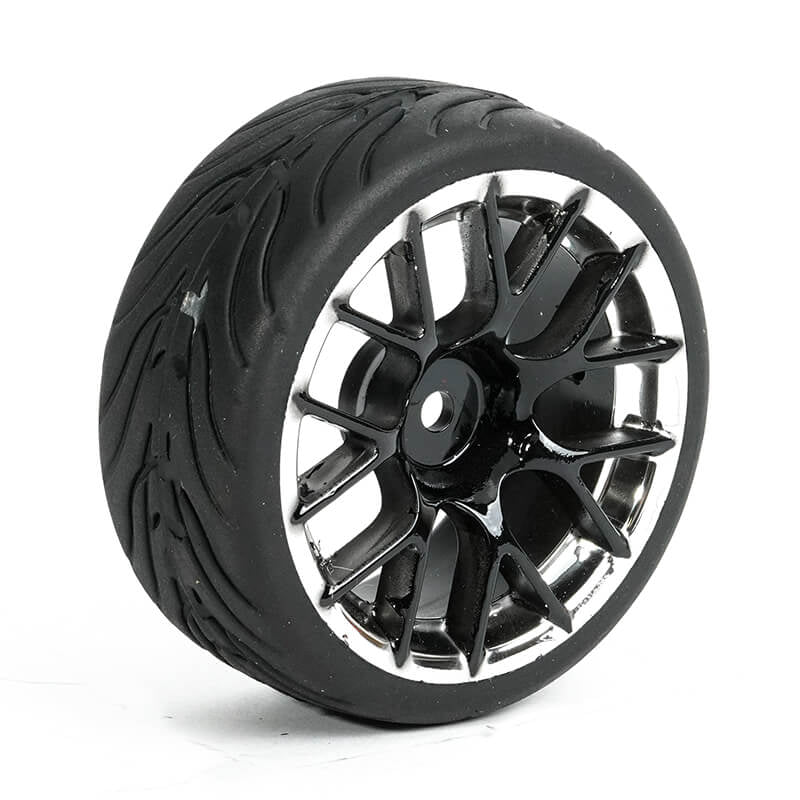 FASTRAX 1/10 STREET/TREAD TYRE 14SP BLACK/CHROME WHEEL