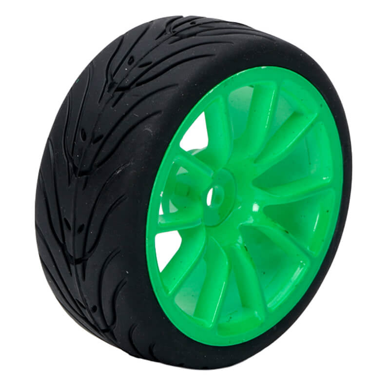 FASTRAX 1/10 STREET/TREAD TYRE 10SP NEON GREEN WHEEL