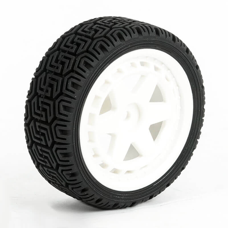 FASTRAX 1/10 'GEOMETRIC' RALLY TYRES/6-SPOKE WHITE WHEELS (4)