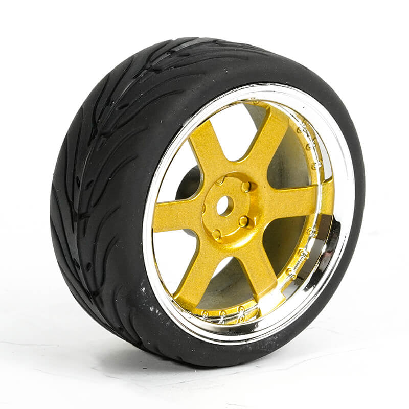 FASTRAX 1/10 STREET/TREAD TYRE 6-SPOKE GOLD/CHROME WHEEL