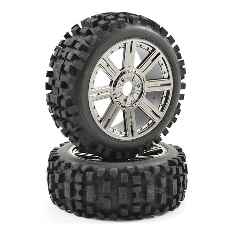 FASTRAX 1/8 ROCK BLOCK MOUNTED ON 8-SPOKE BLACK CHROME (PR)